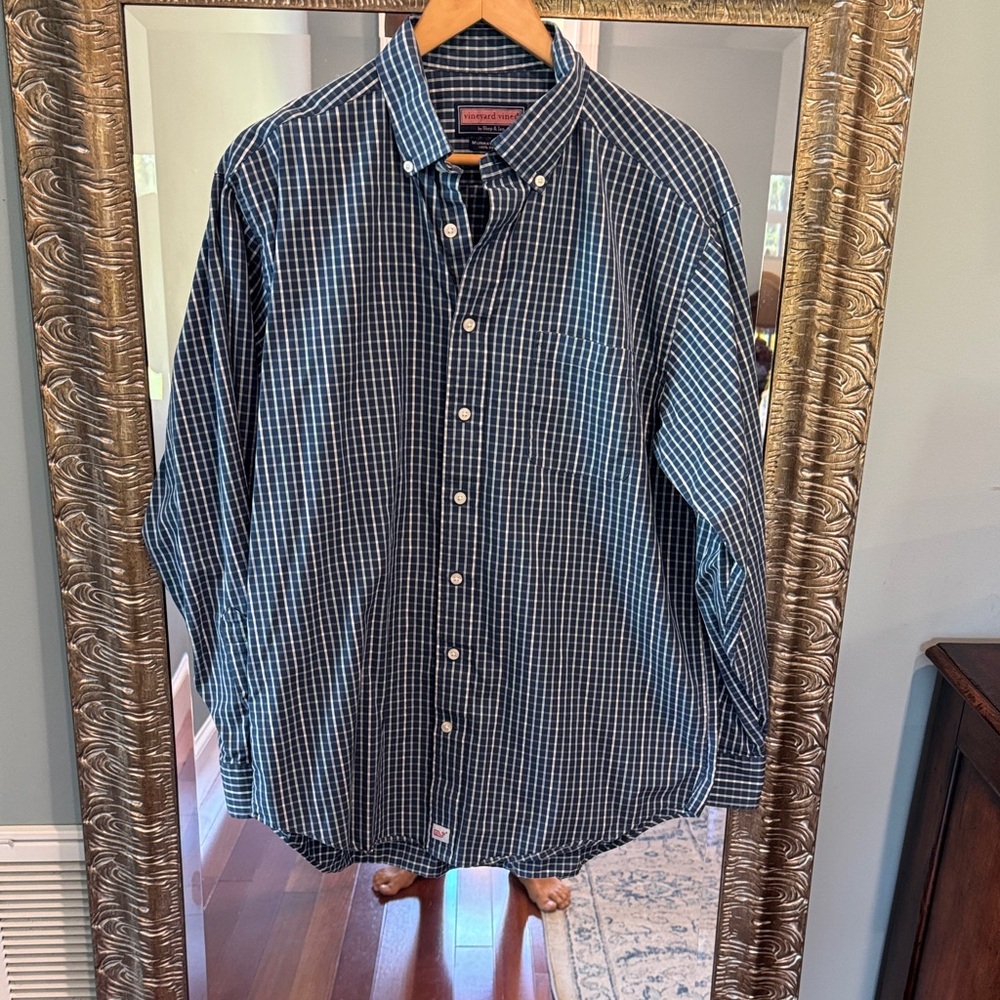 Vineyard Vines Navy and White Checkered Shirt